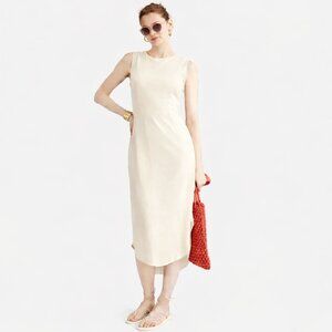 NWT J. Crew Slub Midi Tank Dress Sleeveless Rolled Cuff 100% Cotton Ivory | XXS